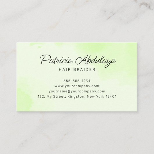 Lime Groen Goud Glitter Agaat Haarvlechtster Visitekaartje (Voorkant)