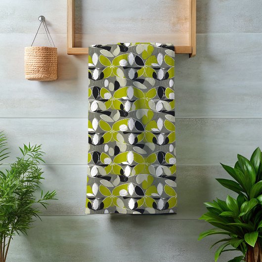 Lime Groen Grijs midden-eeuw Modern Print Bad Handdoek