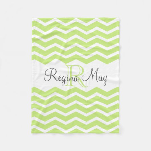 Lime Groen Grijs Monogram Naam Keepsake Chevron Fleece Deken (Voorkant)