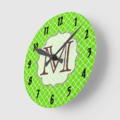 Lime Groen Quarterfoil Latti Monogram Wandklok (Hoek)