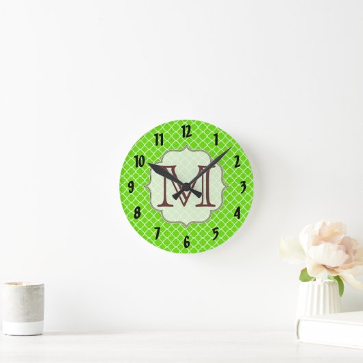 Lime Groen Quarterfoil Latti Monogram Wandklok (Huis)