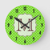 Lime Groen Quarterfoil Latti Monogram Wandklok (Voorkant)