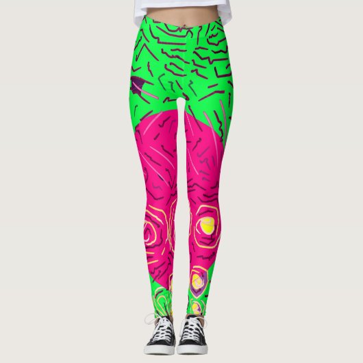 Lime groen roze en geel ontwerp leggings (Voorkant)