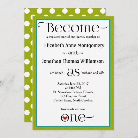 Lime Groen & Wit Polka Dot Bruiloft Uitnodigingen (Voorkant / Achterkant)