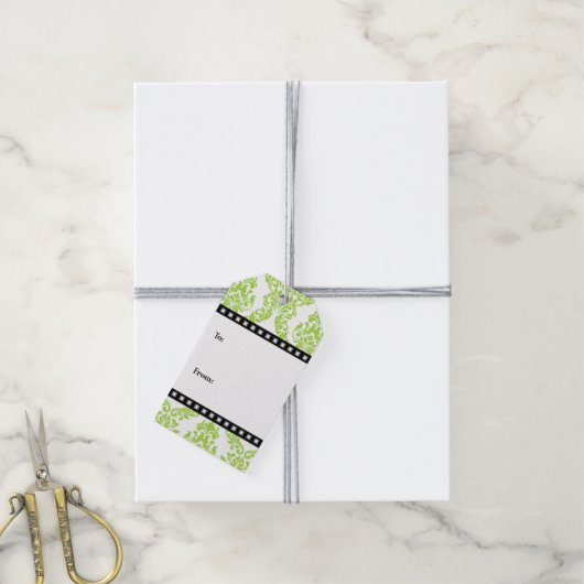 Lime Groen Wit Zwart Damast Cadeau Labels Cadeaulabel (Met Touw)