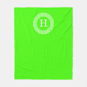 Lime Groen WT Grieks Sleutel RND Lijst Initiaal Mo Fleece Deken