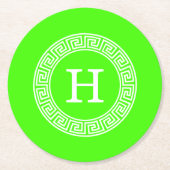 Lime Groen WT Grieks Sleutel RND Lijst Initiaal Mo Ronde Kartonnen Onderzetter (Voorkant)