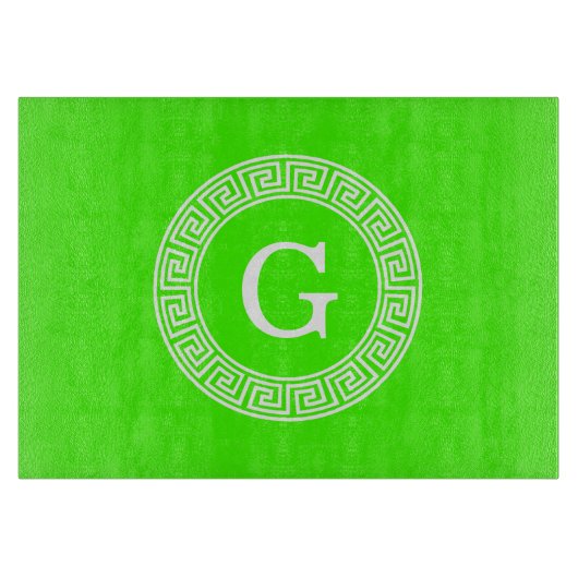 Lime Groen WT Grieks Sleutel RND Lijst Initiaal Mo Snijplank (Voorkant)