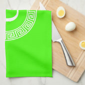 Lime Groen WT Grieks Sleutel RND Lijst Initiaal Mo Theedoek (Quarter Fold)