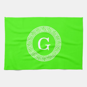 Lime Groen WT Grieks Sleutel RND Lijst Initiaal Mo Theedoek