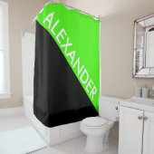 Lime Groen Zwart 2 Vette Driehoeken Diag Monogram Douchegordijn (In situ)