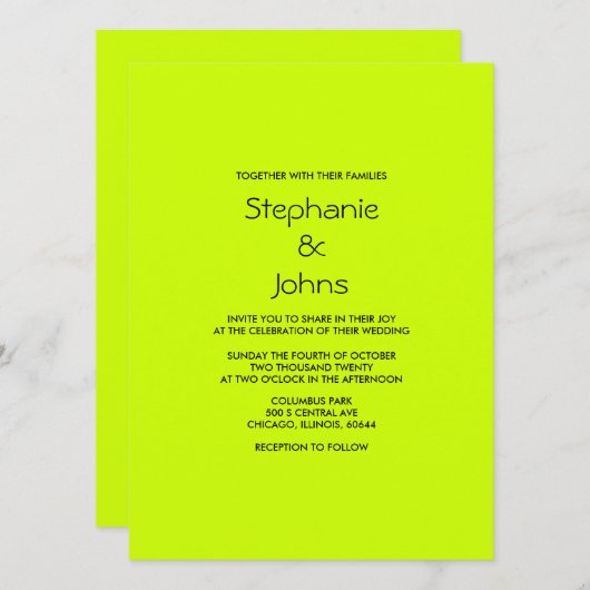 Lime Groen Zwart Eenvoudig Minimaal Kleurrijke Bru Kaart (Voorkant / Achterkant)