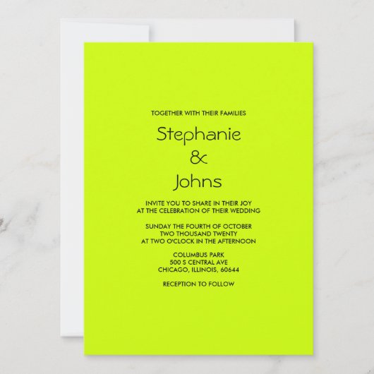 Lime Groen Zwart Eenvoudig Minimaal Kleurrijke Bru Kaart (Voorkant)