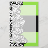 Lime groen zwart wit zebra patroon hart naam briefpapier (Voorkant)