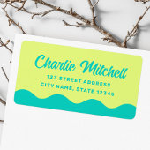 Lime groene aqua retro golvende grens retour adres etiket