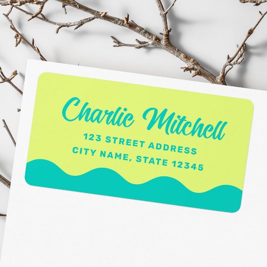 Lime groene aqua retro golvende grens retour adres etiket