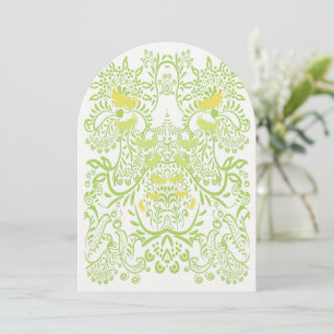 Lime Groene Boter Geel Whimsical Birds Wedding Kaart
