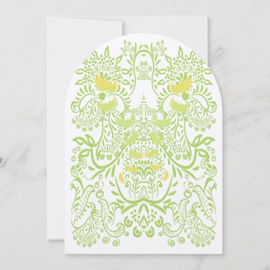 Lime Groene Boter Geel Whimsical Birds Wedding Kaart (Voorkant)