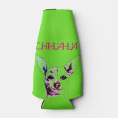 Lime Groene Chihuahua Theme Bottle Cooler (Voorkant)