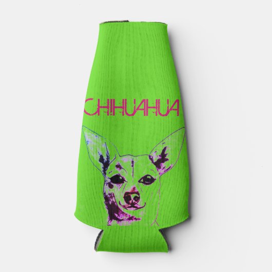 Lime Groene Chihuahua Theme Bottle Cooler (Voorkant)