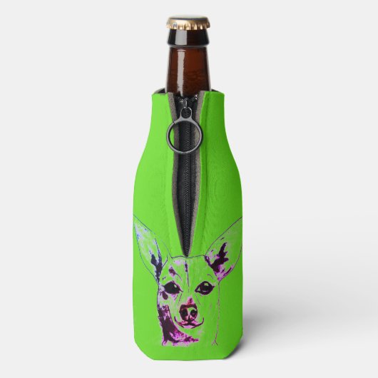 Lime Groene Chihuahua Theme Bottle Cooler (Fles Achterkant)