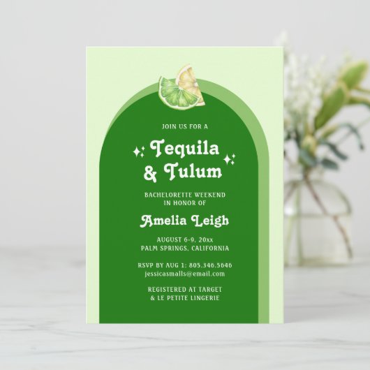 Lime Groene Citrus Tequila & Tulum Bachelorette Kaart (Staand voorkant)