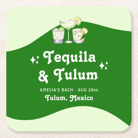 Lime Groene Citrus Tequila & Tulum Bachelorette Kartonnen Onderzetters (Voorkant)