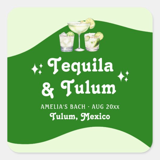 Lime Groene Citrus Tequila & Tulum Bachelorette Vierkante Sticker (Voorkant)