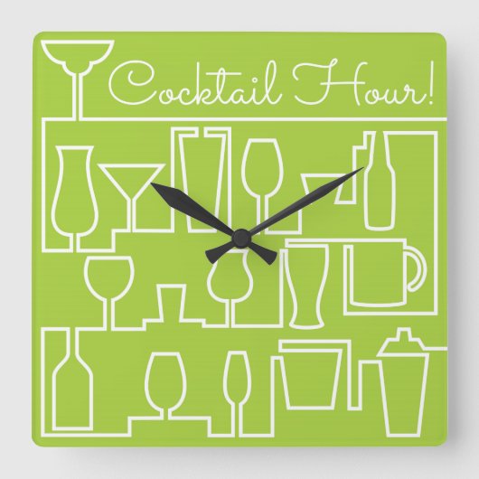 Lime groene cocktail party vierkante klok (Voorkant)