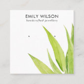 LIME GROENE EUCALYPTUS FAUNA EARRING STUD DISPLAY VIERKANTE VISITEKAARTJE (Voorkant)