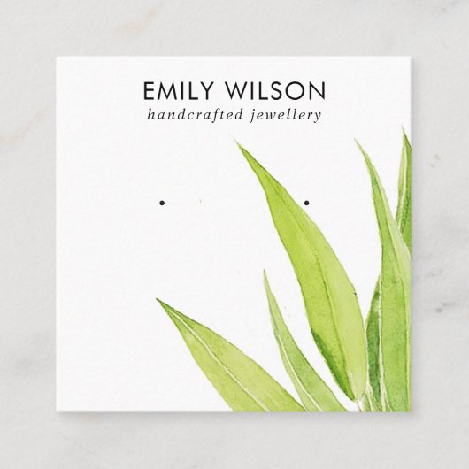 LIME GROENE EUCALYPTUS FAUNA EARRING STUD DISPLAY VIERKANTE VISITEKAARTJE (Voorkant)