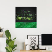 Lime Groene Glitter Moderne Glam Lovertjes Feest B Poster (Thuiskantoor)