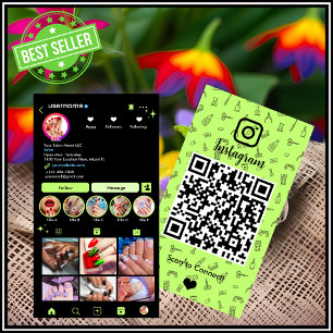 Lime Groene Instagram Nagelsalon QR-code Visitekaartje