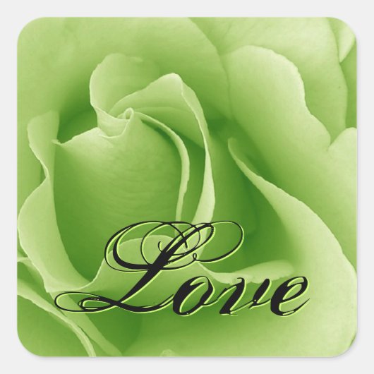 Lime Groene LIEFDE Bruiloft Roos Vierkante Sticker (Voorkant)