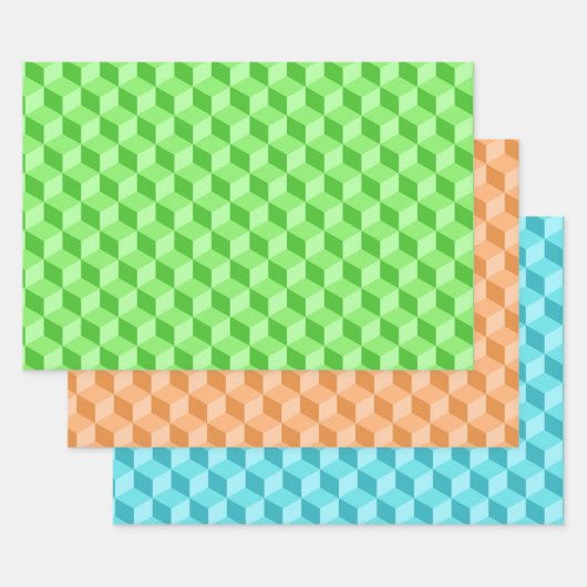 LIME GROENE PEACH AQUA BLAUW GEOMETRISCHE KUBPATRO INPAKPAPIER VEL (Set)