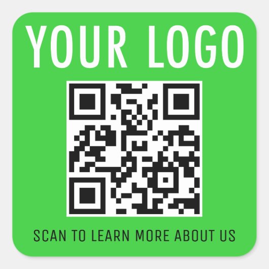 Lime Groene QR Code Stickers Bedrijfslogo Vierkant (Voorkant)