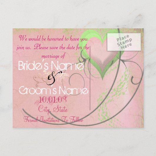 Lime Groene Roze Harten Bruiloft Save the Date Aankondigingskaart (Achterkant)