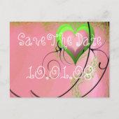 Lime Groene Roze Harten Bruiloft Save the Date Aankondigingskaart (Voorkant)