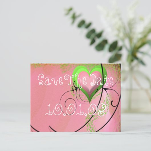 Lime Groene Roze Harten Bruiloft Save the Date Aankondigingskaart (Staand voorkant)