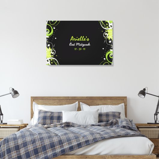 LIME GROENE SWIRLS Bat Mitzvah Memory Sign-In Boar Canvas Afdruk (Insitu (Slaapkamer))