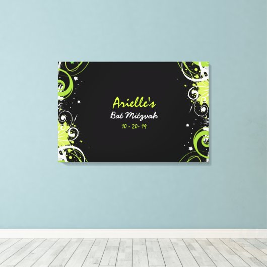 LIME GROENE SWIRLS Bat Mitzvah Memory Sign-In Boar Canvas Afdruk (Insitu (Houten vloer))