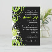 LIME GROENE SWIRLS EN STARS Bat Mitzvah Invitation Kaart (Staand voorkant)