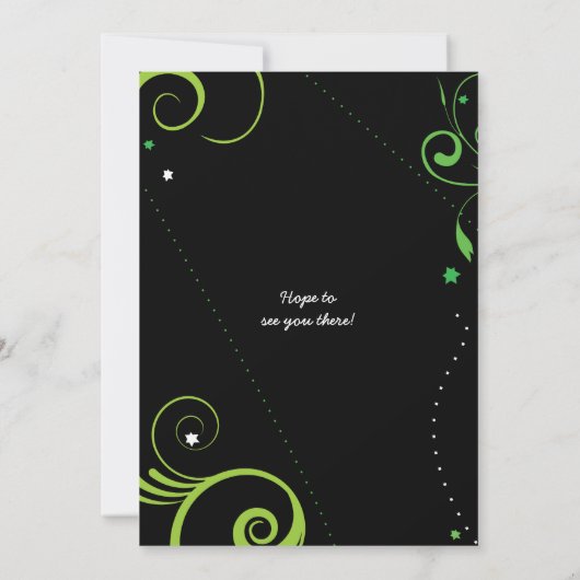 LIME GROENE SWIRLS EN STARS Bat Mitzvah Invitation Kaart (Achterkant)