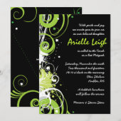 LIME GROENE SWIRLS EN STARS Bat Mitzvah Invitation Kaart (Voorkant / Achterkant)