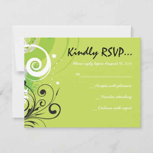 LIME GROENE SWIRLS EN STARS Bat Mitzvah Reply Card RSVP Kaartje (Voorkant)