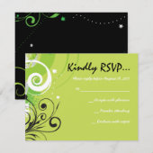LIME GROENE SWIRLS EN STARS Bat Mitzvah Reply Card RSVP Kaartje (Voorkant / Achterkant)