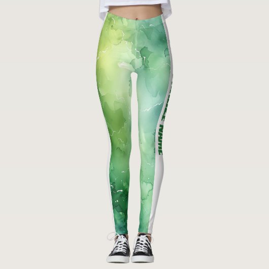 lime Groene Waterverf PERSONALISEREN Leggings (Voorkant)