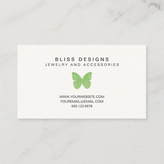 Lime Groene Waterverf Vlinder Logo Eenvoudig Visitekaartje (Achterkant)