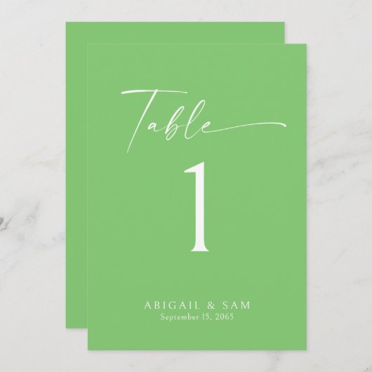 Lime Groene Witte Tekst Trouwtafel Nummer Kaart (Voorkant / Achterkant)