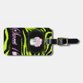 Lime groene zebra print roze cupcake zoet zestien bagagelabel (Voorkant horizontaal)